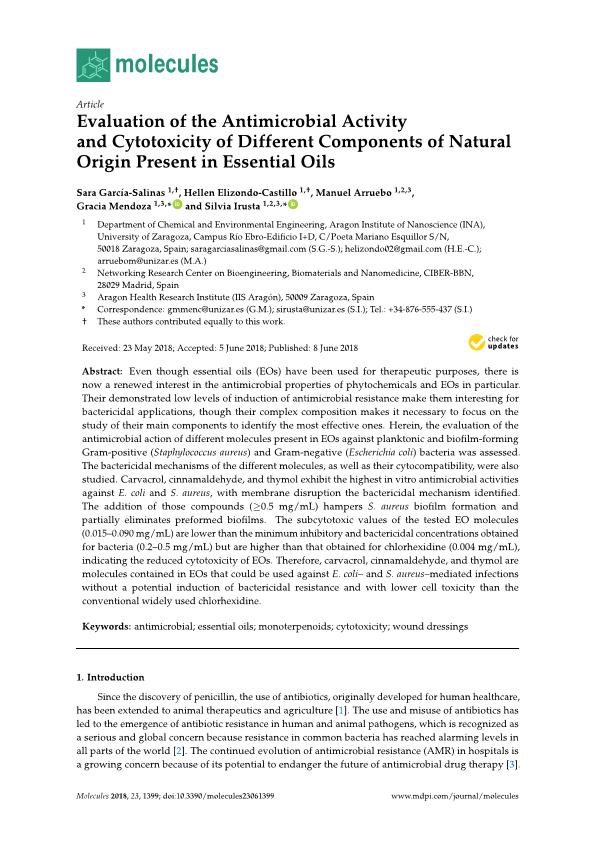 Evaluation of the antimicrobial activity and cytotoxicity of different components of natural origin present in essential oils