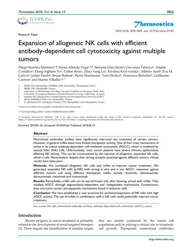 Expansion of allogeneic NK cells with efficient antibody-dependent cell cytotoxicity against multiple tumors
