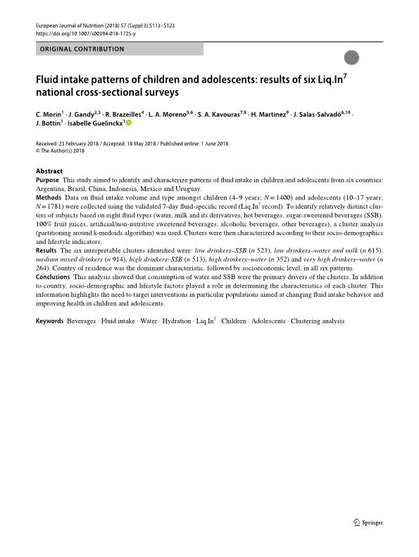 Fluid intake patterns of children and adolescents: results of six Liq.In7 national cross-sectional surveys