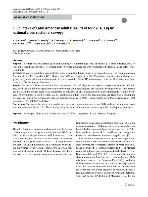 Fluid intake of Latin American adults: results of four 2016 Liq.In7 national cross-sectional surveys