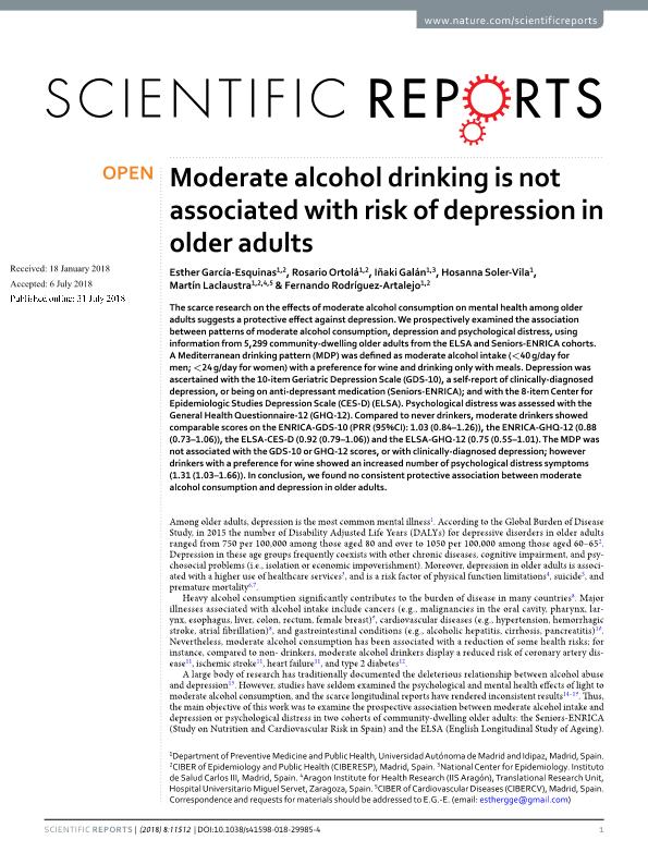 Moderate alcohol drinking is not associated with risk of depression in older adults