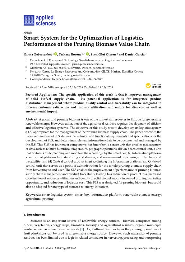 Smart system for the optimization of logistics performance of the pruning biomass value chain