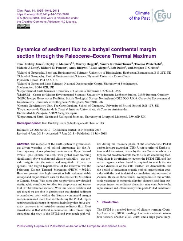 Dynamics of sediment flux to a bathyal continental margin section through the Paleocene-Eocene Thermal Maximum