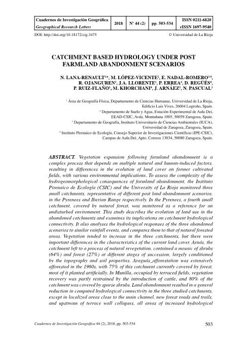 Catchment based hydrology under post farmland abandonment scenarios [Hidrología a escala de cuenca en escenarios posteriores al abandono de tierras]