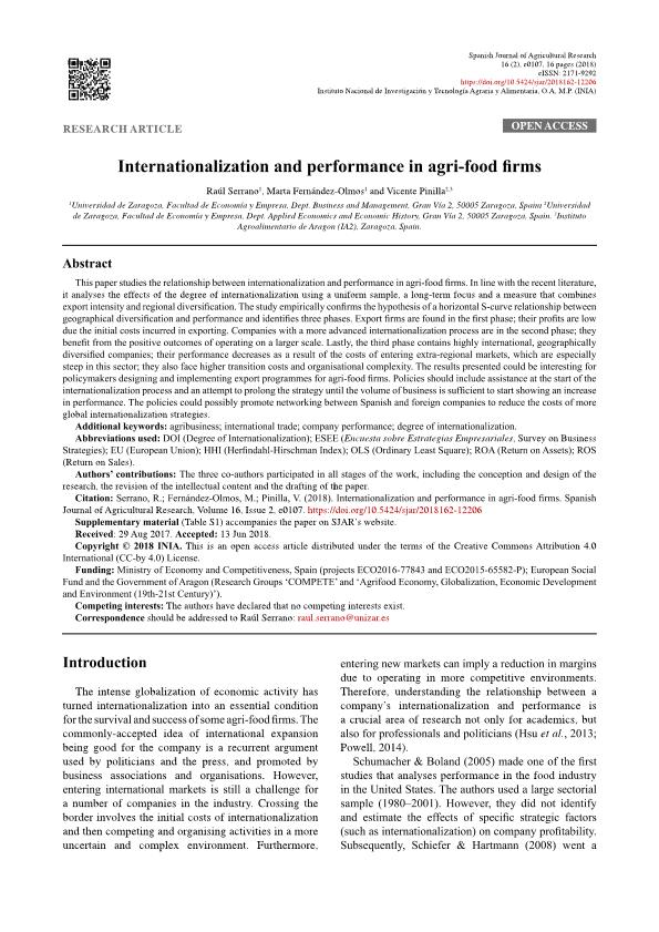 Internationalization and performance in agri-food firms
