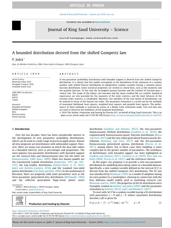 A bounded distribution derived from the shifted Gompertz law