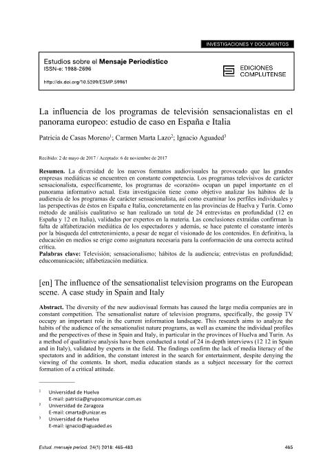 La influencia de los programas de televisión sensacionalistas en el panorama Europeo: Estudio de caso en España e Italia