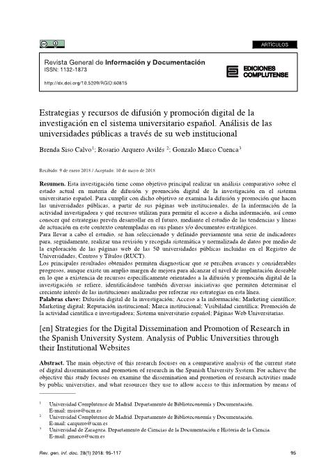 Estrategias y recursos de difusión y promoción digital de la investigación en el sistema universitario español. Análisis de las universidades públicas a través de su web institucional
