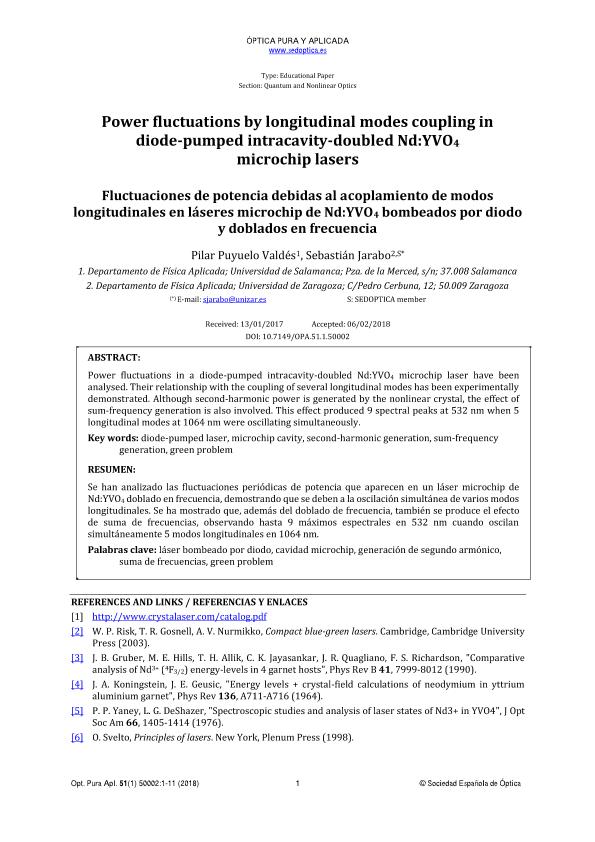 Fluctuaciones de potencia debidas al a coplamiento de modos longitudinales en láseres microchip de Nd:YVO 4 bombeados por diodo y doblados en frecuencia