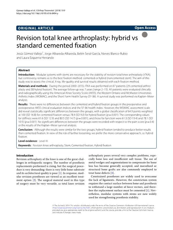 Revision total knee arthroplasty: hybrid vs standard cemented fixation
