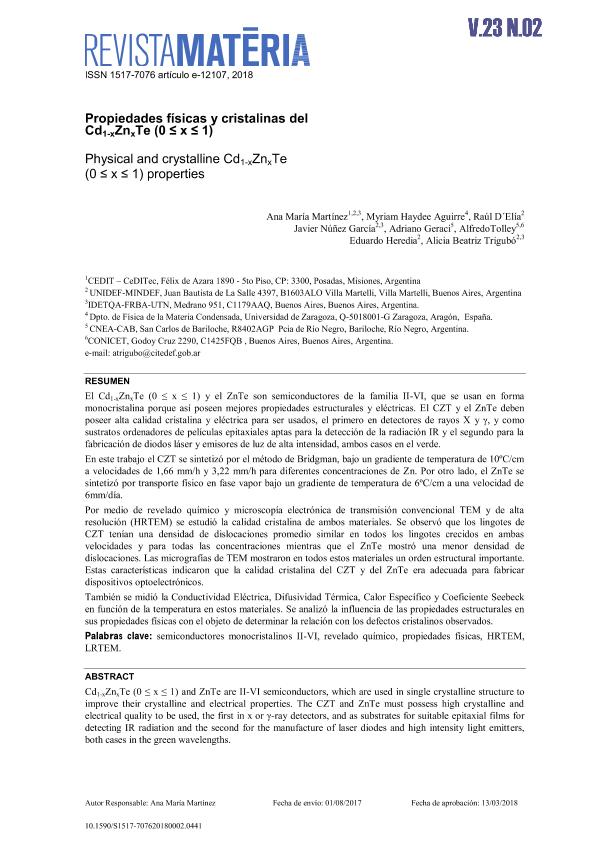 Propiedades físicas y cristalinas del Cd1-x Znx Te (0 <= x <= 1)