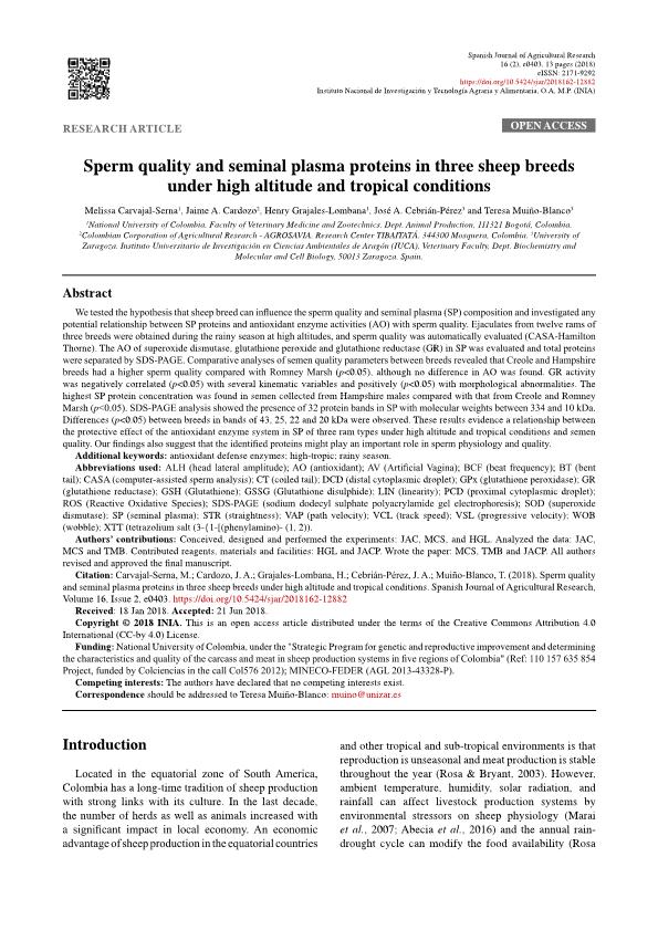 Sperm quality and seminal plasma proteins in three sheep breeds under high altitude and tropical conditions