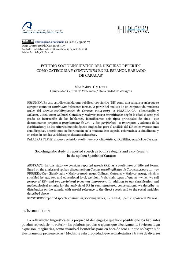 Estudio sociolingüístico del discurso referido como categoría y continuum en el español hablado de Caracas