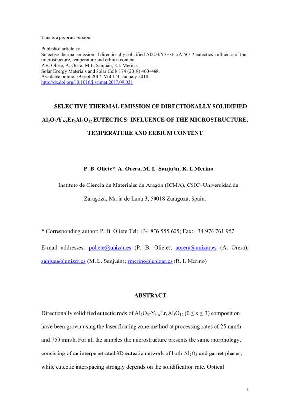 1 Selective Thermal Emission Of Directionally Solidified Al2o3 Y3 Xerxal5o12 Eutectics Influence Of The Microstructure Tempera