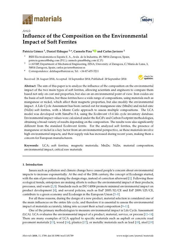 Influence of the Composition on the Environmental Impact of Soft Ferrites