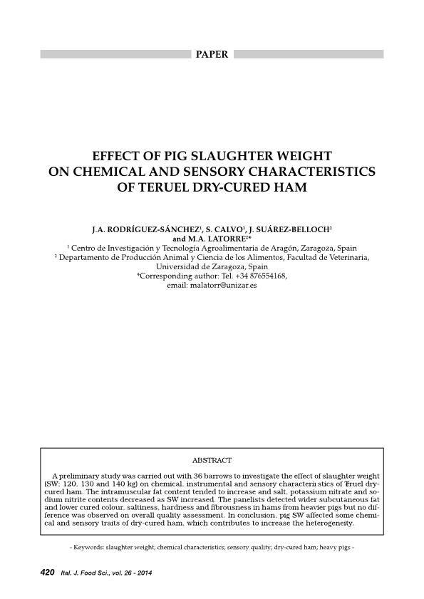 Effect of pig slaughter weight on chemical and sensory characteristics of Teruel dry-cured ham