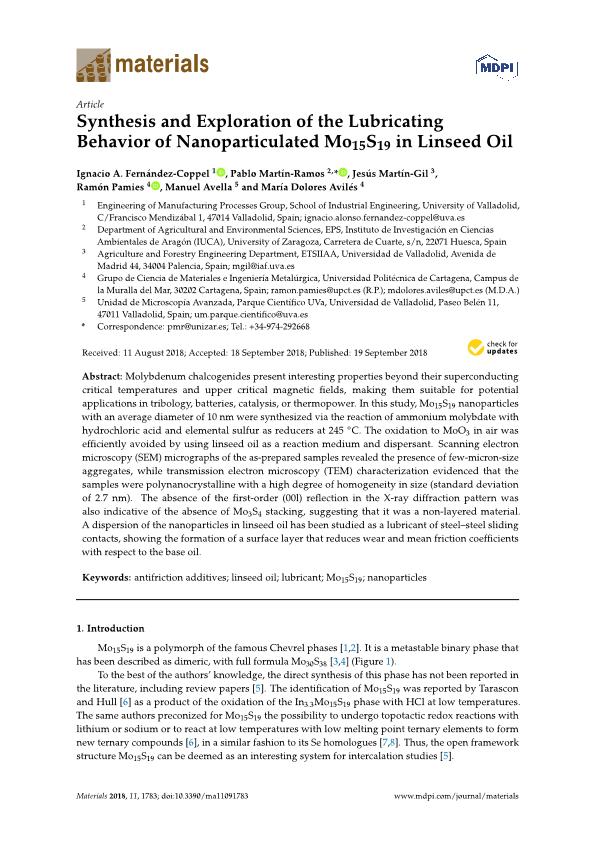 Synthesis and exploration of the lubricating behavior of nanoparticulated Mo15S19 in linseed oil