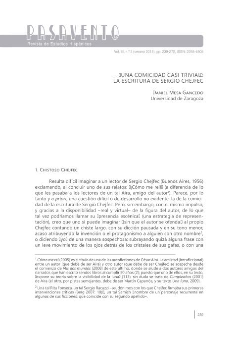 Una comicidad casi trivial. La escritura de Sergio Chejfec