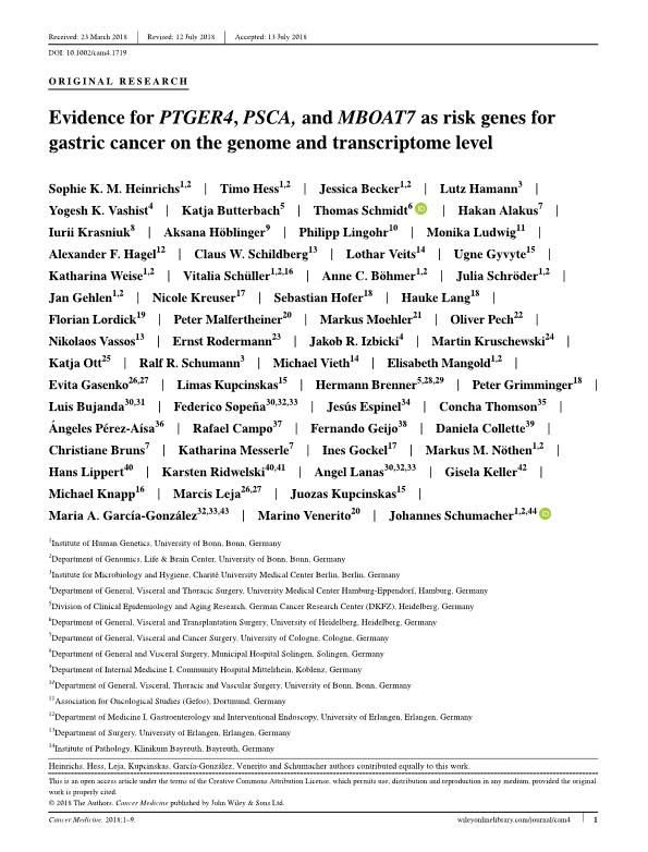 Evidence for PTGER4, PSCA, and MBOAT7 as risk genes for gastric cancer on the genome and transcriptome level