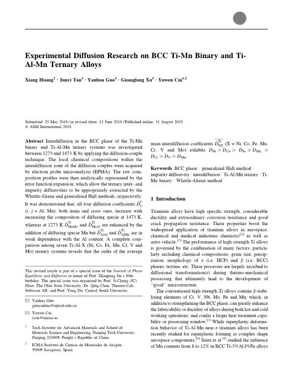 Experimental Diffusion Research on BCC Ti-Mn Binary and Ti-Al-Mn Ternary Alloys