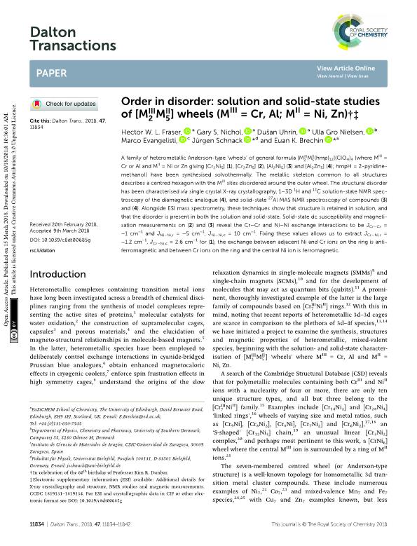 Order in disorder: Solution and solid-state studies of [M III 2 M II 5] wheels (MIII = Cr, Al; MII = Ni, Zn)