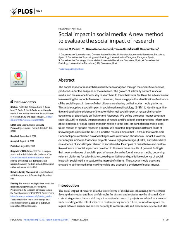 Social impact in social media: A new method to evaluate the social impact of research