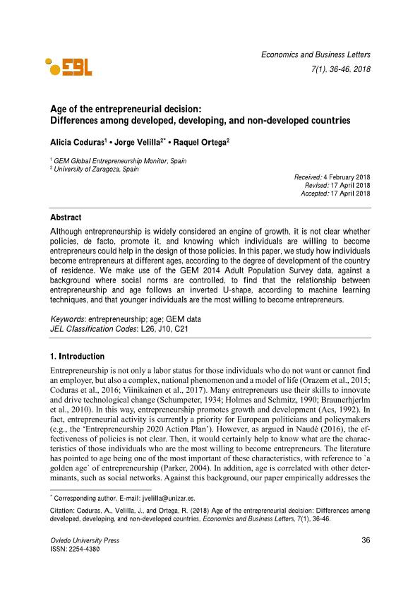 Age of the entrepreneurial decision: Differences among developed, developing, and non-developed countries