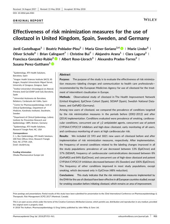 Effectiveness of risk minimization measures for the use of cilostazol in United Kingdom, Spain, Sweden, and Germany
