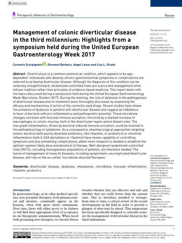 Management of colonic diverticular disease in the third millennium: Highlights from a symposium held during the United European Gastroenterology Week 2017