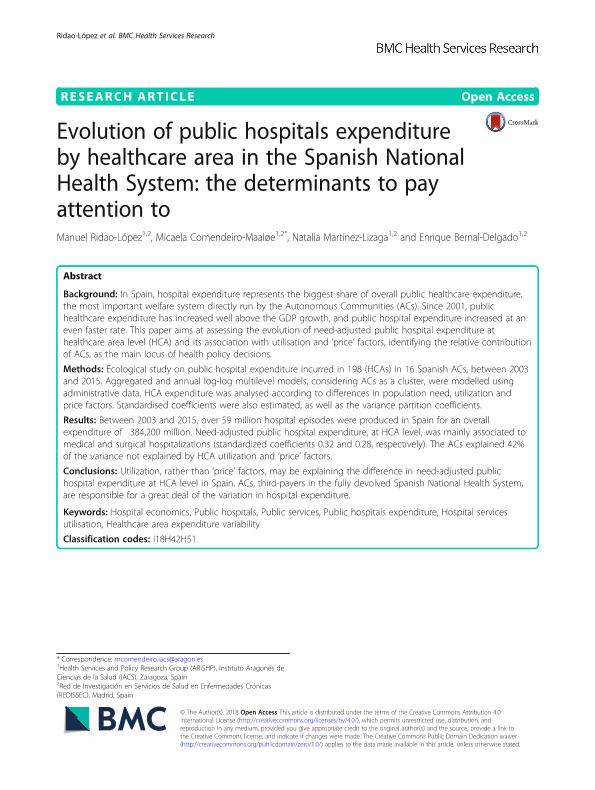 Evolution of public hospitals expenditure by healthcare area in the Spanish National Health System: the determinants to pay attention to