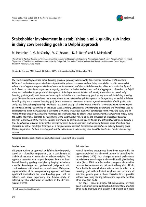 Stakeholder involvement in establishing a milk quality sub-index in dairy cow breeding goals: a Delphi approach