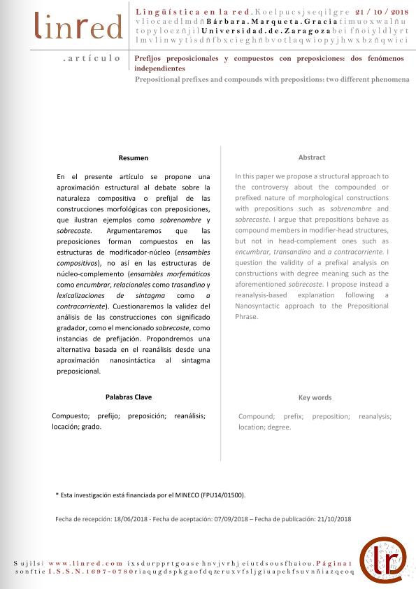 Prefijos preposicionales y compuestos con preposiciones, dos fenómenos independientes