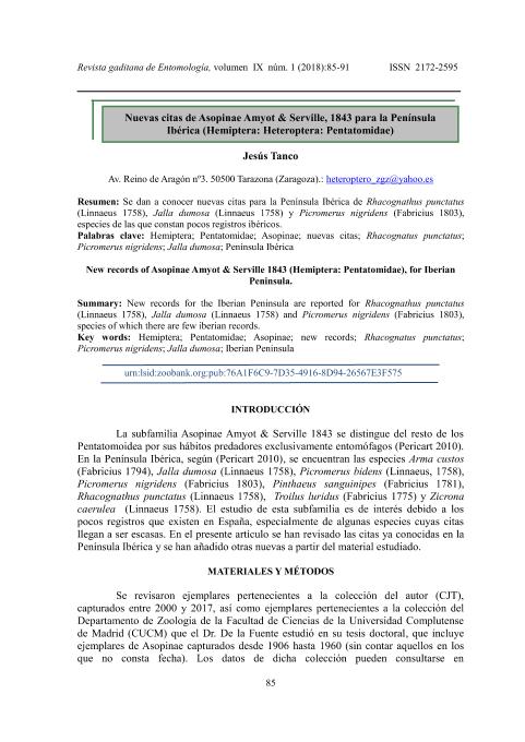 Nuevas citas de Asopinae Amyot & Serville, 1843 para la Península Ibérica (Hemiptera: Heteroptera: Pentatomidae)