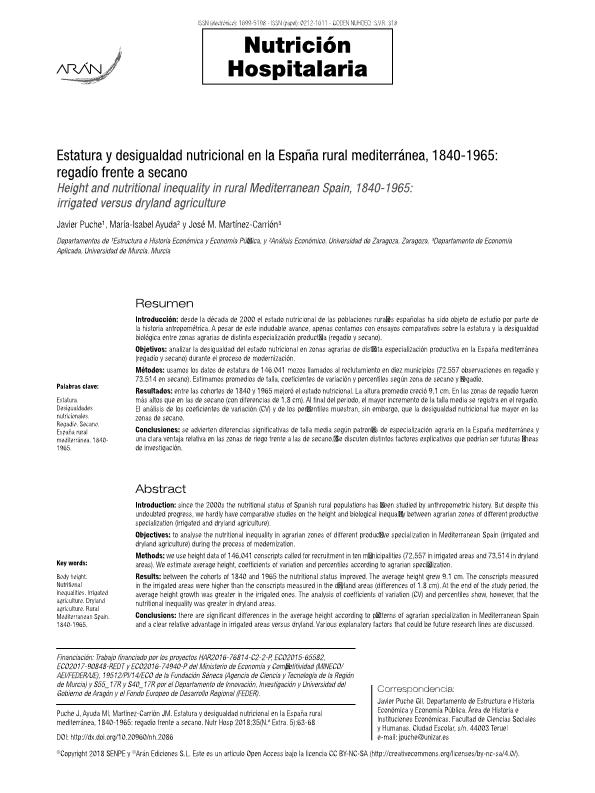 Estatura y desigualdad nutricional en la España rural mediterránea, 1840-1965: regadío frente a secano