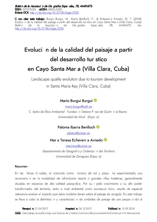 Landscape quality evolution due to tourism development in Santa Maria Key (Villa Clara, Cuba)