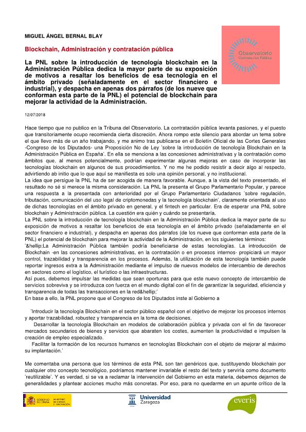 Blockchain, administración y contratación pública