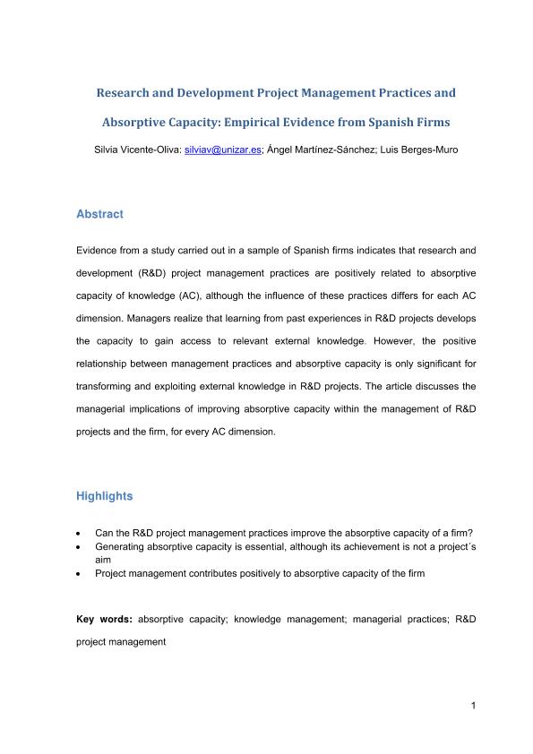 Research and development project management best practices and absorptive capacity: Empirical evidence from Spanish firms