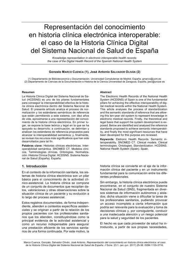 Representación del conocimiento en historia clínica electrónica interoperable: El caso de la Historia Clínica Digital del Sistema Nacional de Salud de España