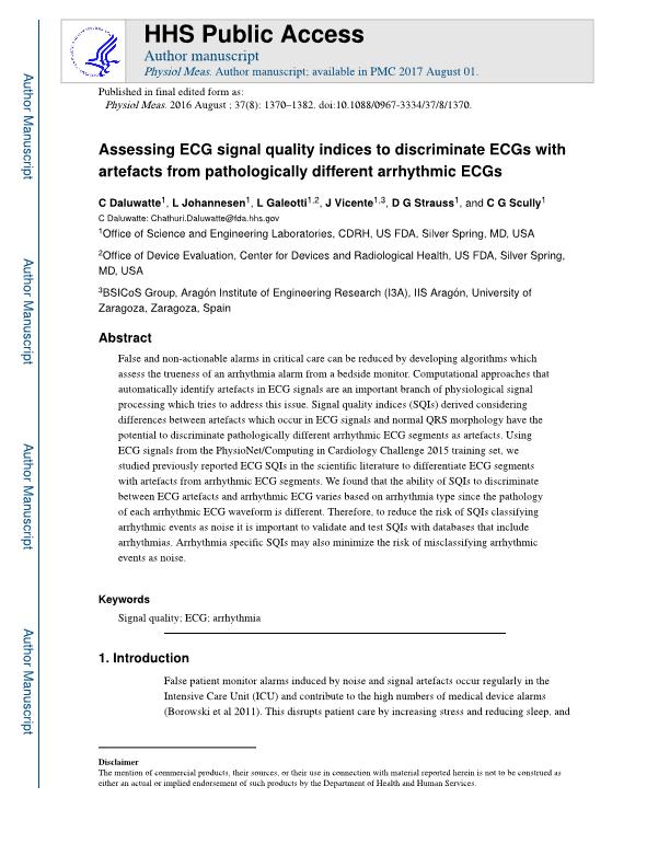 Assessing ECG signal quality indices to discriminate ECGs with artefacts from pathologically different arrhythmic ECGs