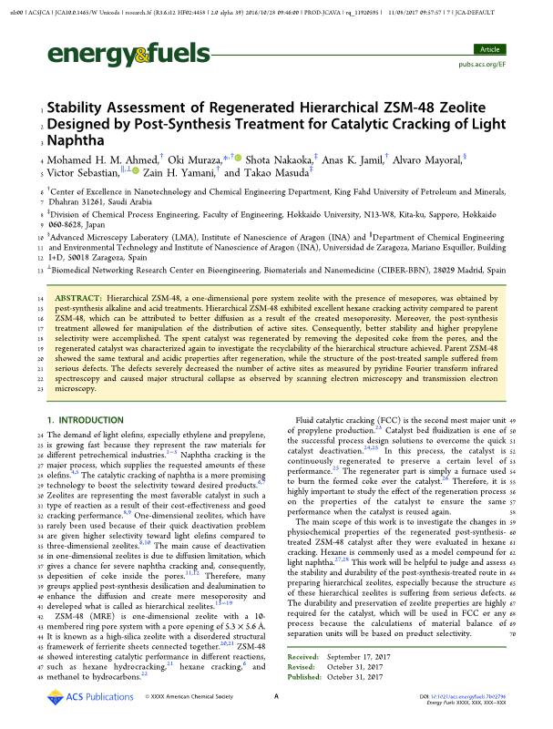 Stability Assessment of Regenerated Hierarchical ZSM-48 Zeolite Designed by Post-Synthesis Treatment for Catalytic Cracking of Light Naphtha