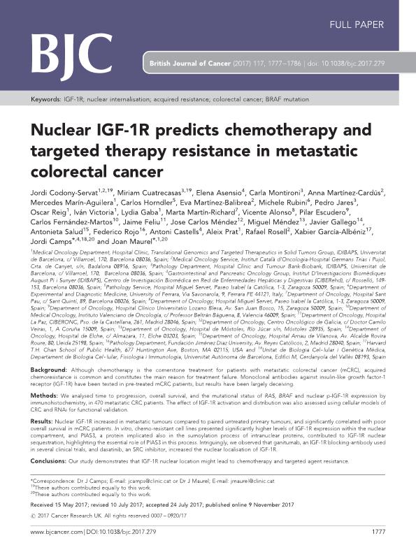 Nuclear IGF-1R predicts chemotherapy and targeted therapy resistance in metastatic colorectal cancer