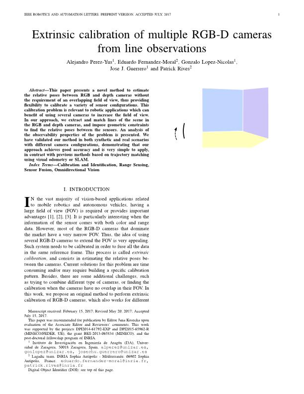 Extrinsic Calibration of Multiple RGB-D Cameras From Line Observations