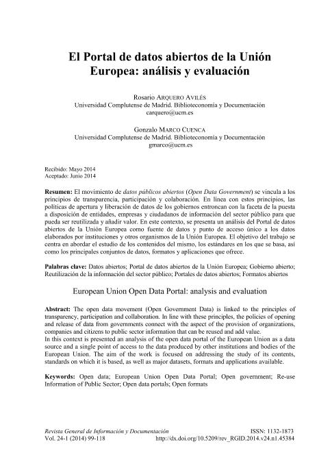 El Portal de datos abiertos de la Unión Europea: análisis y evaluación