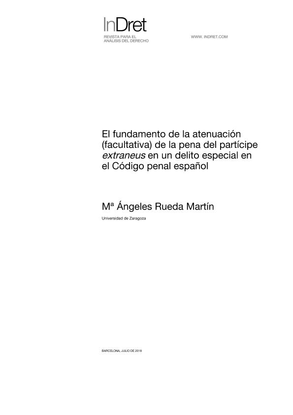 El fundamento de la atenuación (facultativa) de la pena del partícipe extraneus en un delito especial en el Código penal español