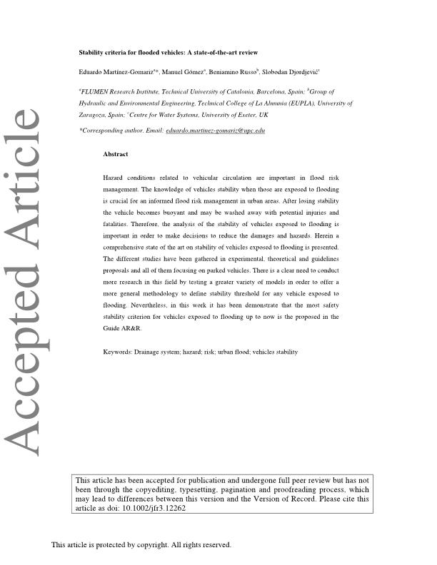 Stability criteria for flooded vehicles: a state-of-the-art review