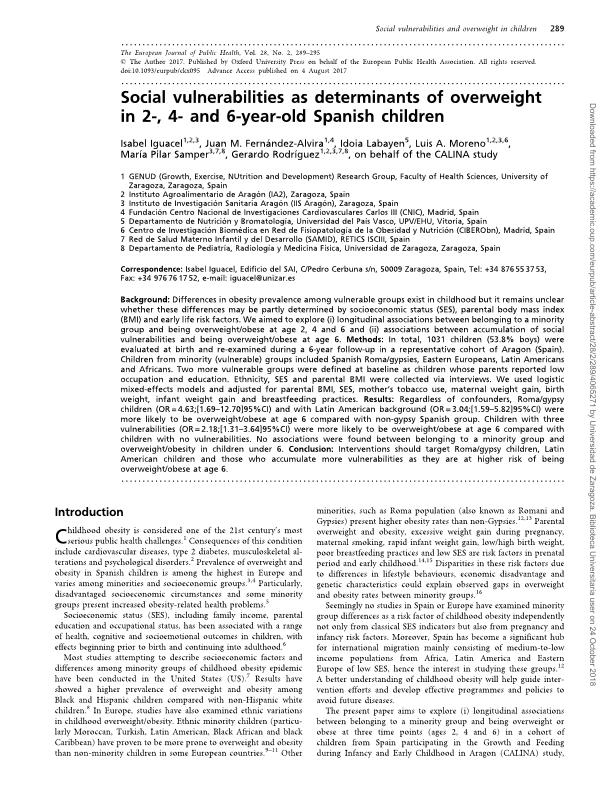 Social vulnerabilities as determinants of overweight in 2-, 4-and 6-year-old Spanish children