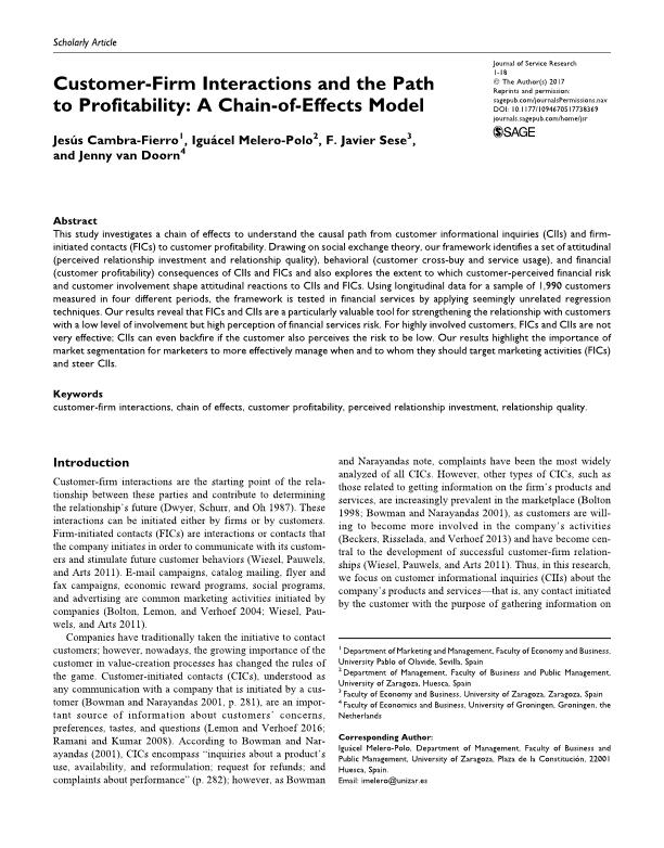 Customer-Firm Interactions and the Path to Profitability: A Chain-of-Effects Model
