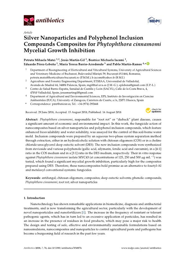 Silver nanoparticles and polyphenol inclusion compounds composites for Phytophthora cinnamomi mycelial growth inhibition