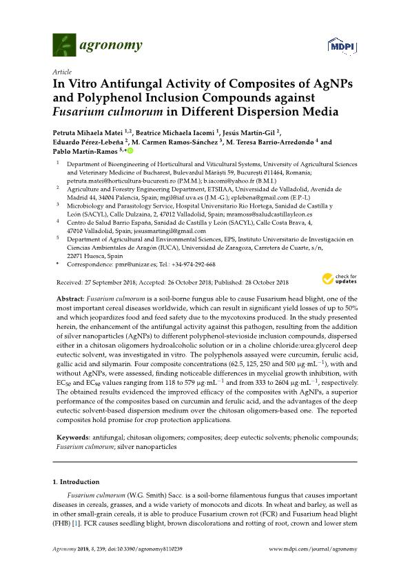 In vitro antifungal activity of composites of AgNPs and polyphenol inclusion compounds against Fusarium culmorum in different dispersion media