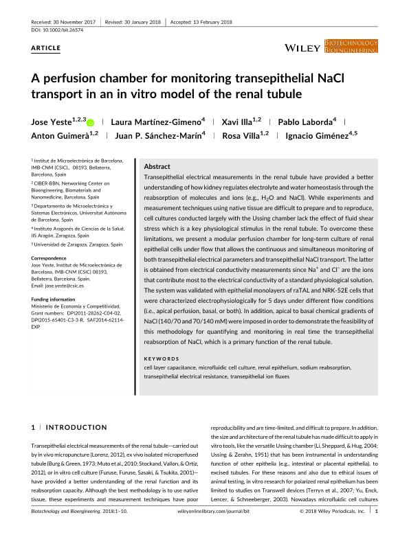 A perfusion chamber for monitoring transepithelial NaCl transport in an in vitro model of the renal tubule